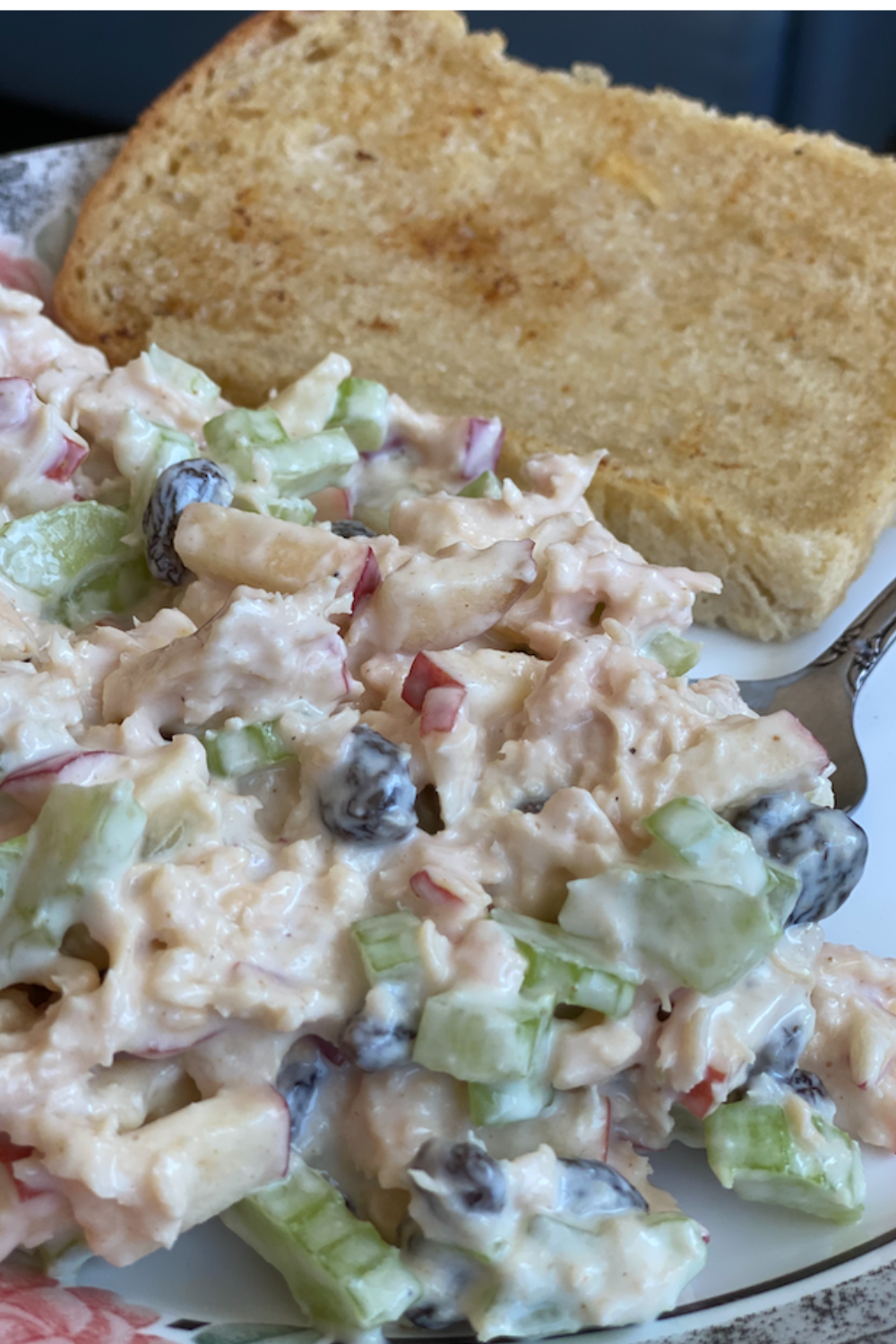 Gluten-free Chicken Salad on a plate with a slice of sourdough toast