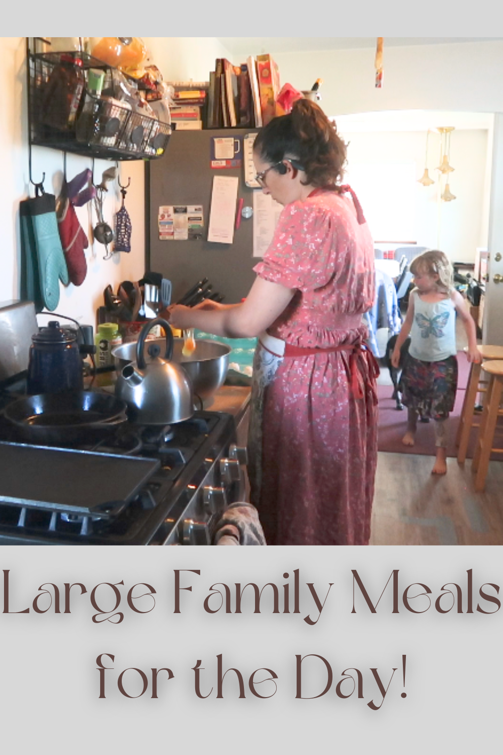 Woman cooking food for a large family