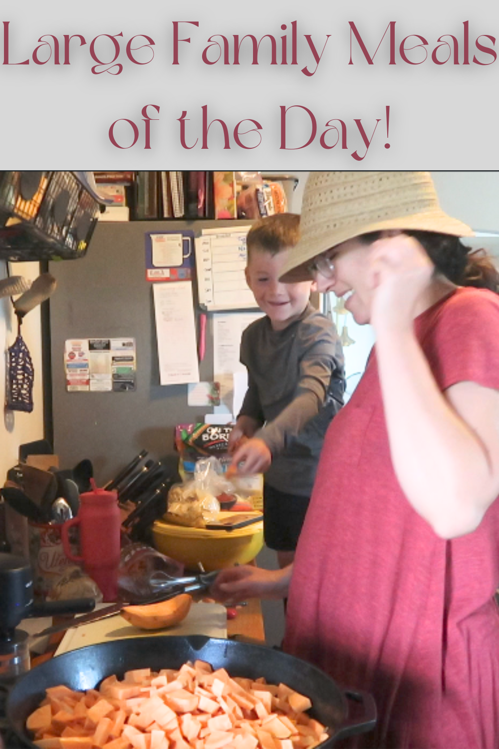 woman and child cooking sweet potatoes for large family meals