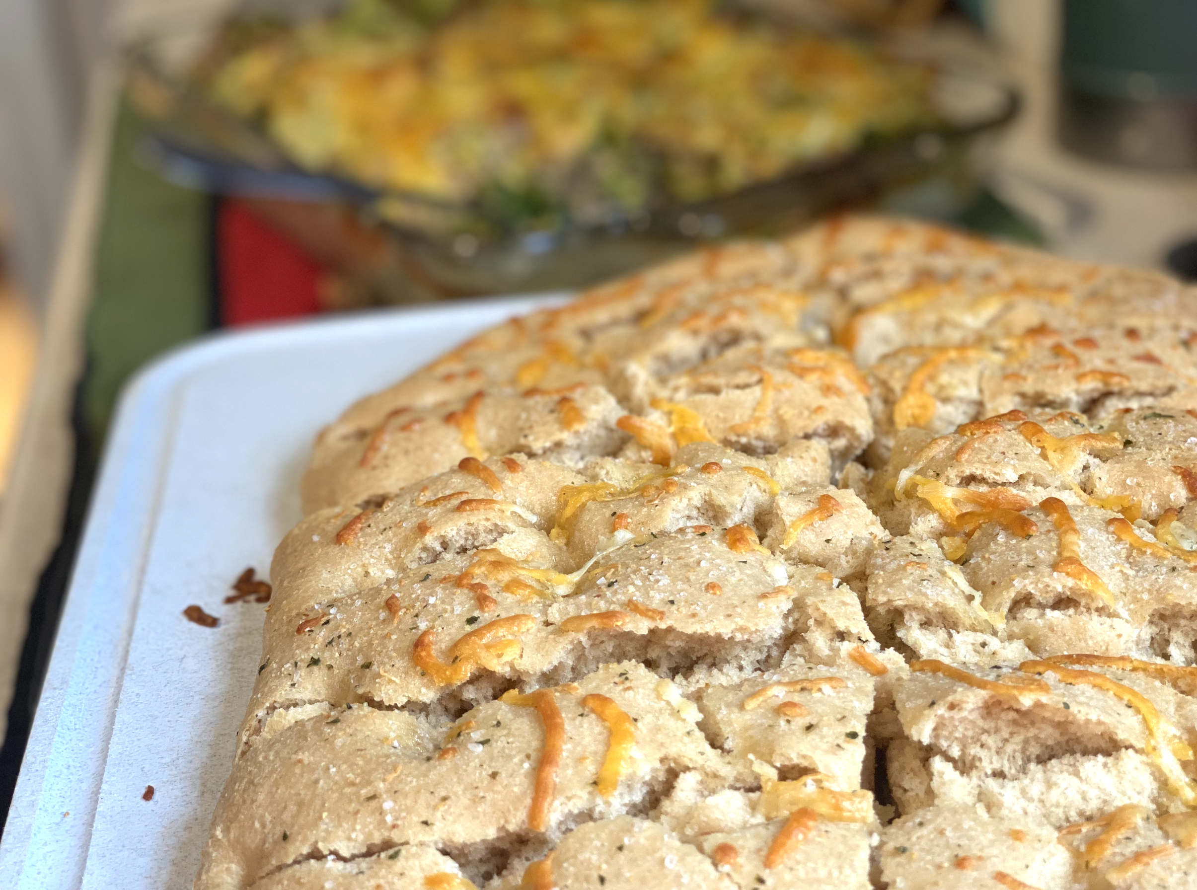 close up of a loaf of easy focaccia bread