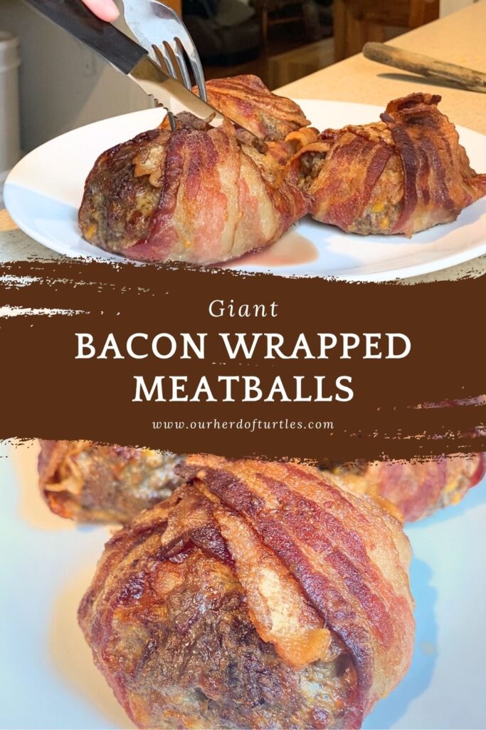 bacon wrapped meatballs on a white plate