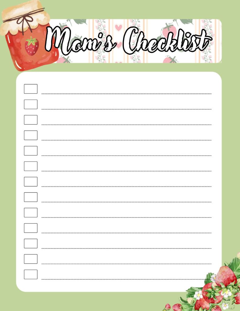 checklist with strawberries and a green border