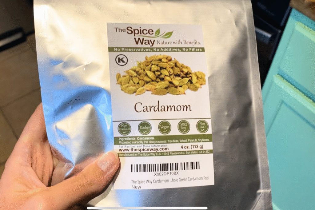 silver bag of cardamom pods from the store