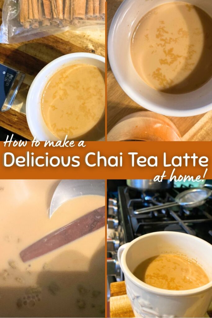 process and final shot photos of making a chai tea latte