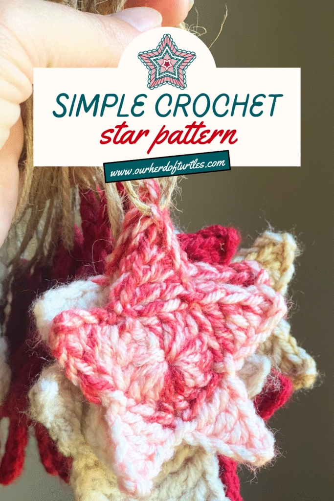 front view of a stack of red and white crochet stars