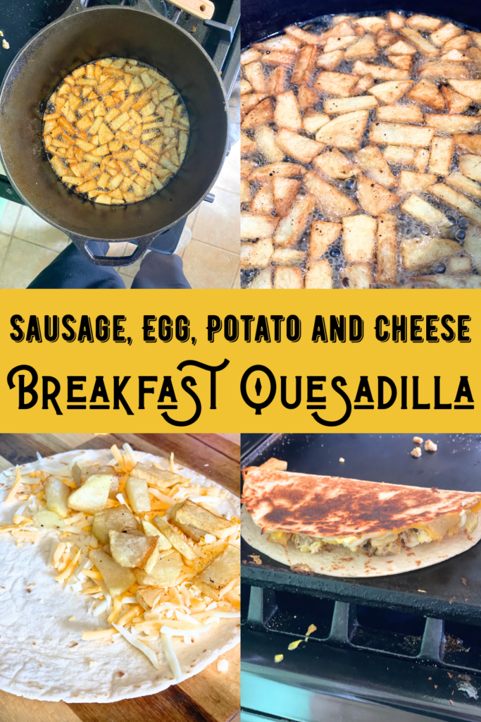 progress picture of making a breakfast quesadilla