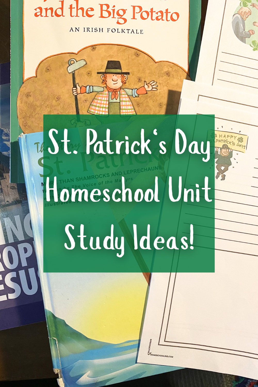 close up photo of some books for a st. patrick's day unit study