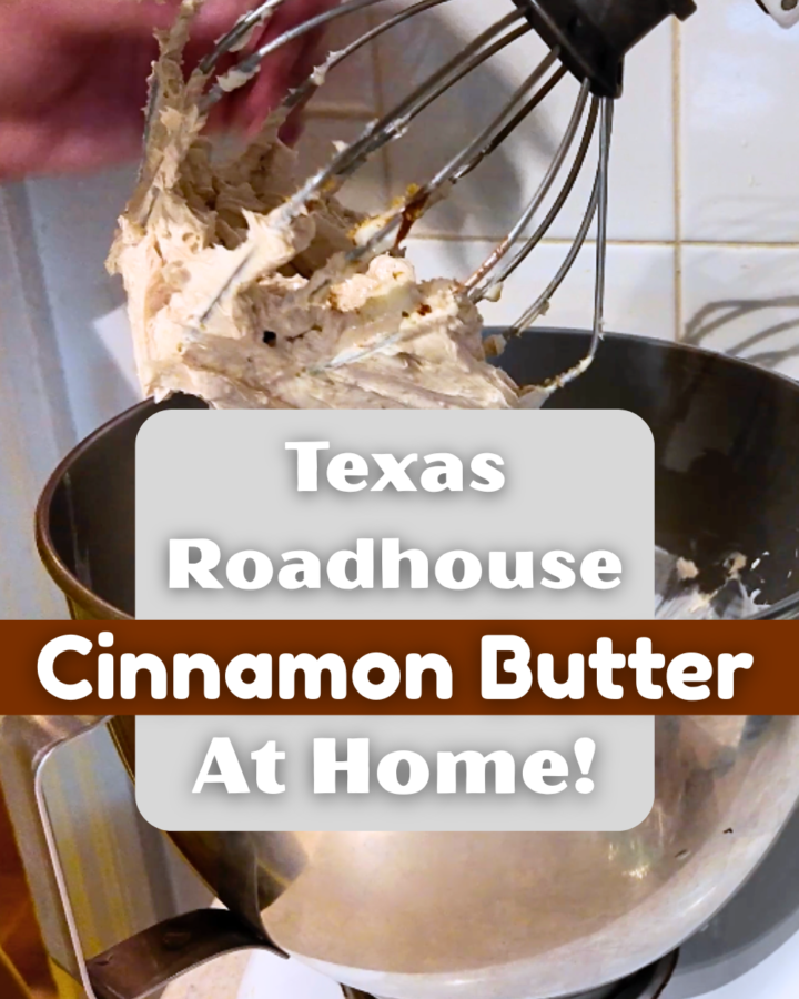 close up of stand mixer with homemade cinnamon butter on whip